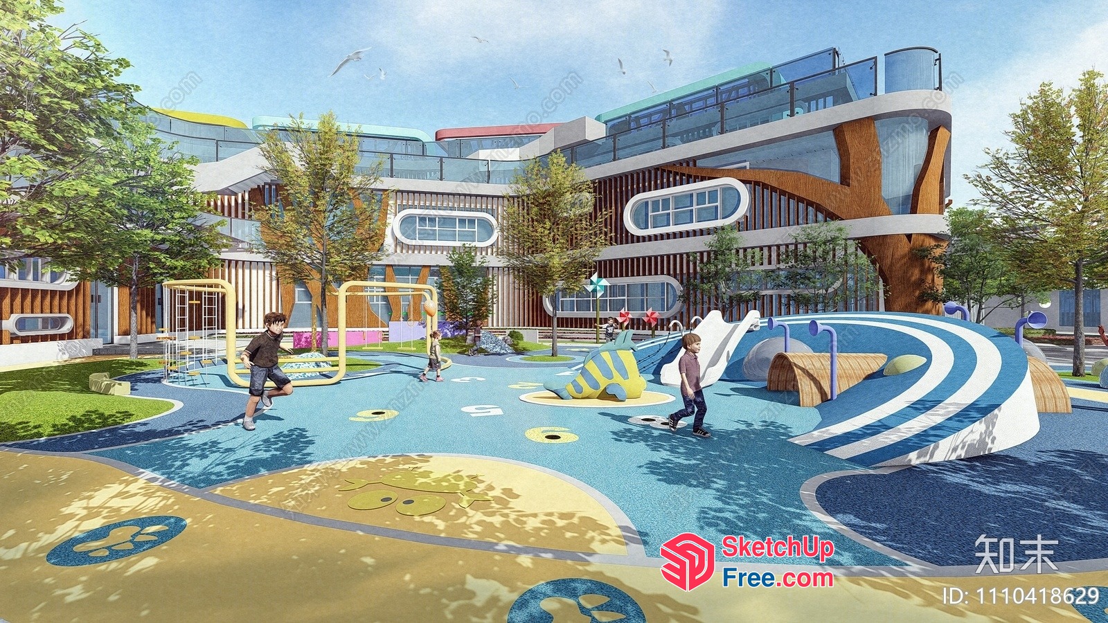 Modern Children'S Playground With Unique Play Equipment 3D SketchUp File