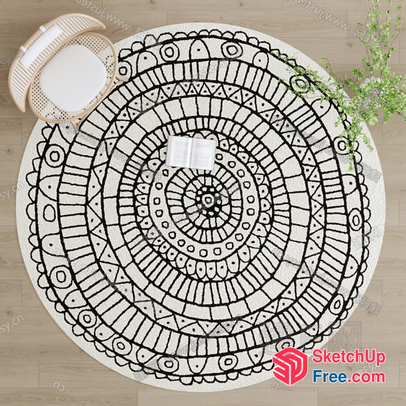 Cozy Round Rug With Book And Chair 3D SketchUp File