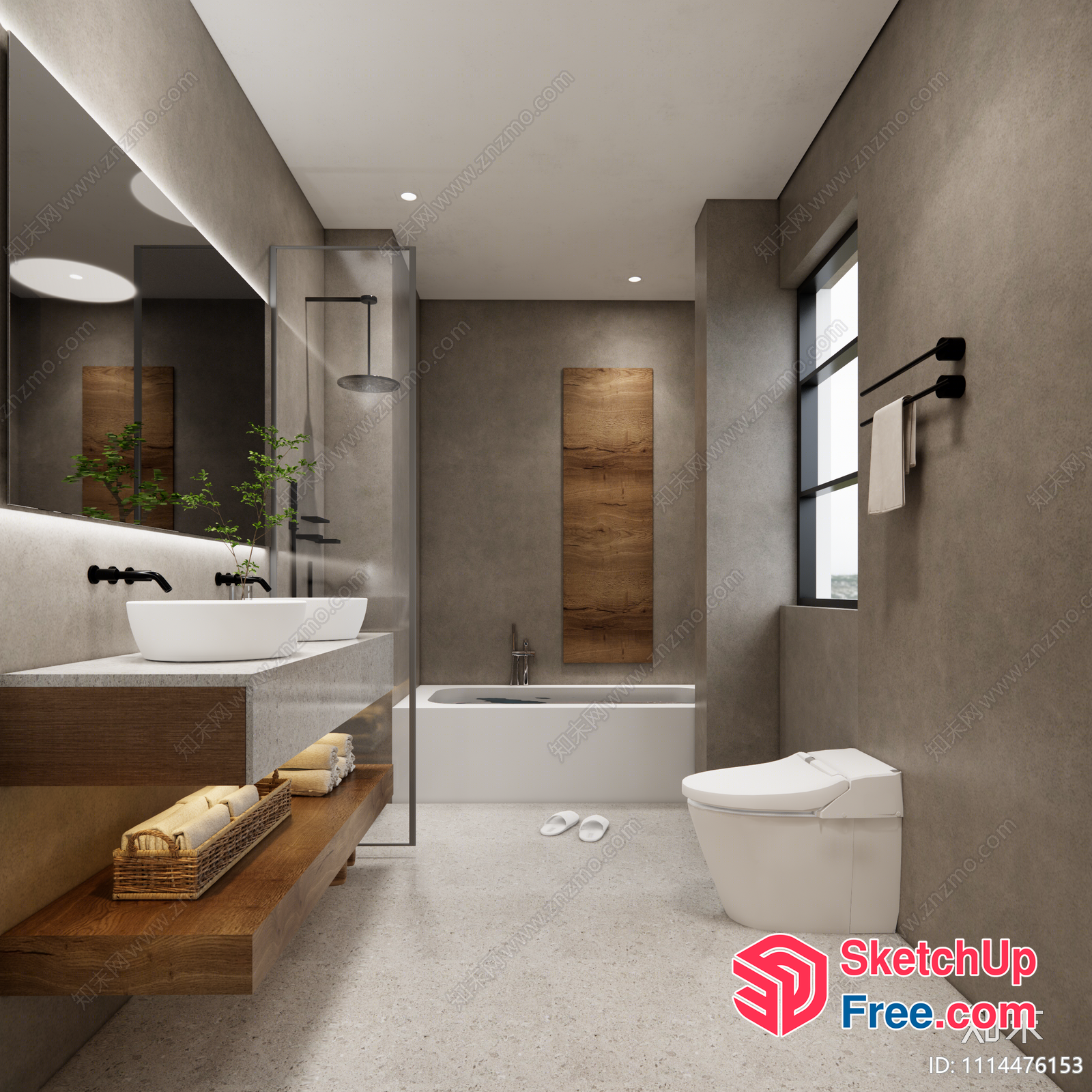 Modern Bathroom Interior With White And Brown Accents 3D SketchUp File