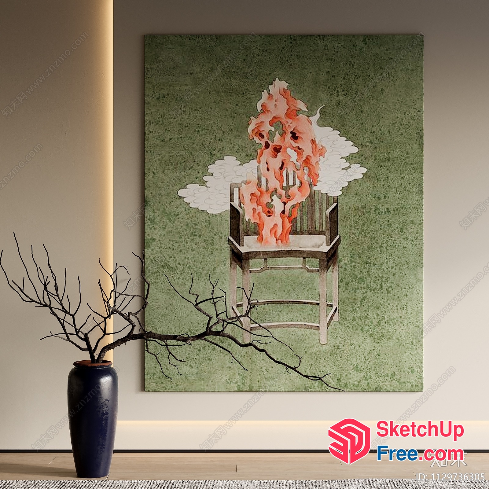 Modern Japanese-Style Wabi-Sabi Artwork 3D SketchUp File