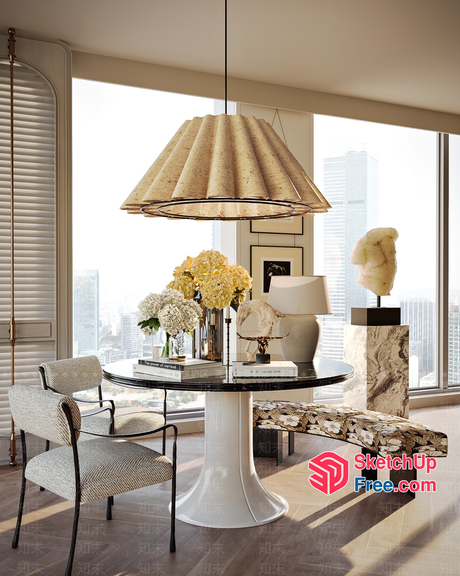 Elegant Modern Living Room With Stunning City View 3D SketchUp File
