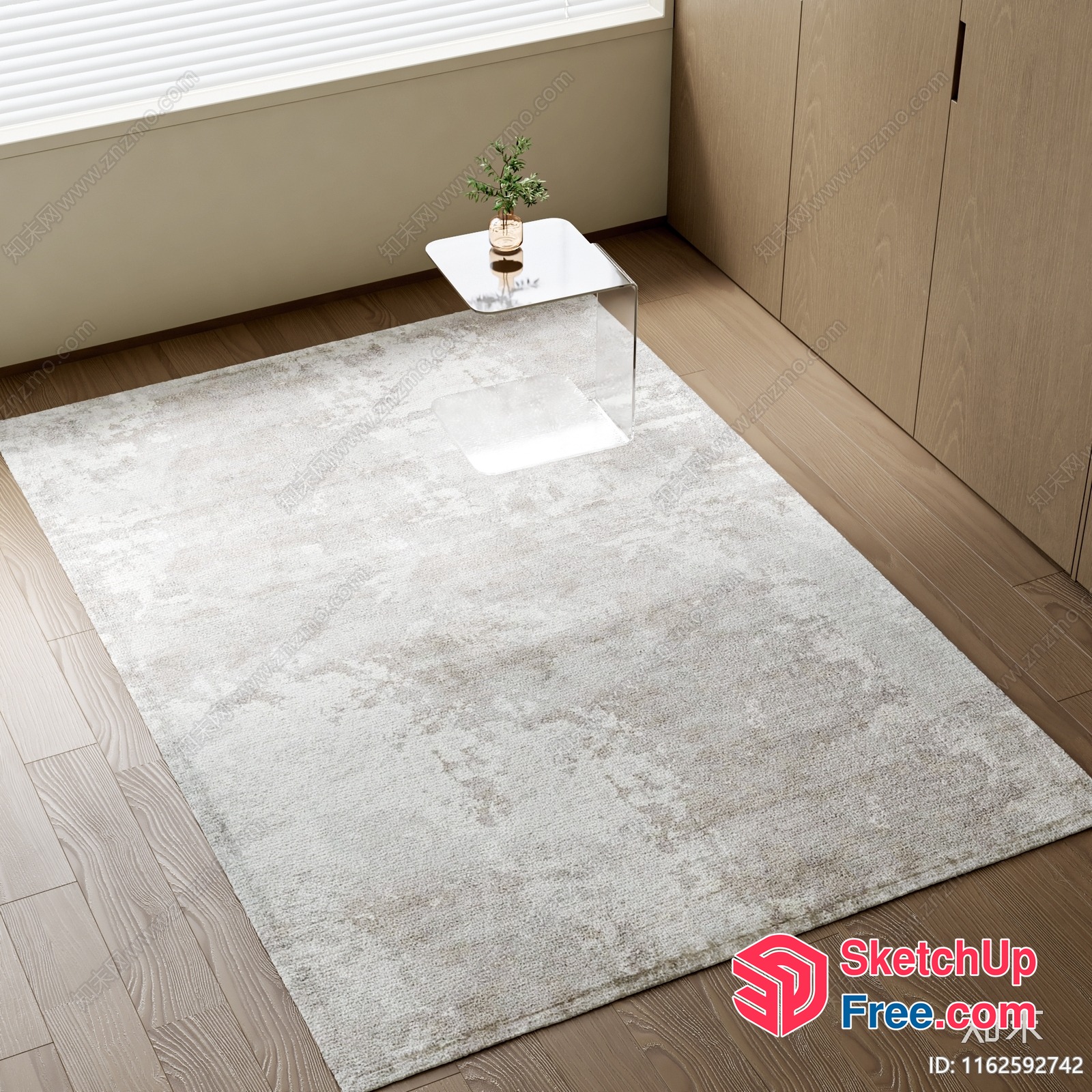 Minimalist Living Room Rug With Glass Side Table 3D SketchUp File