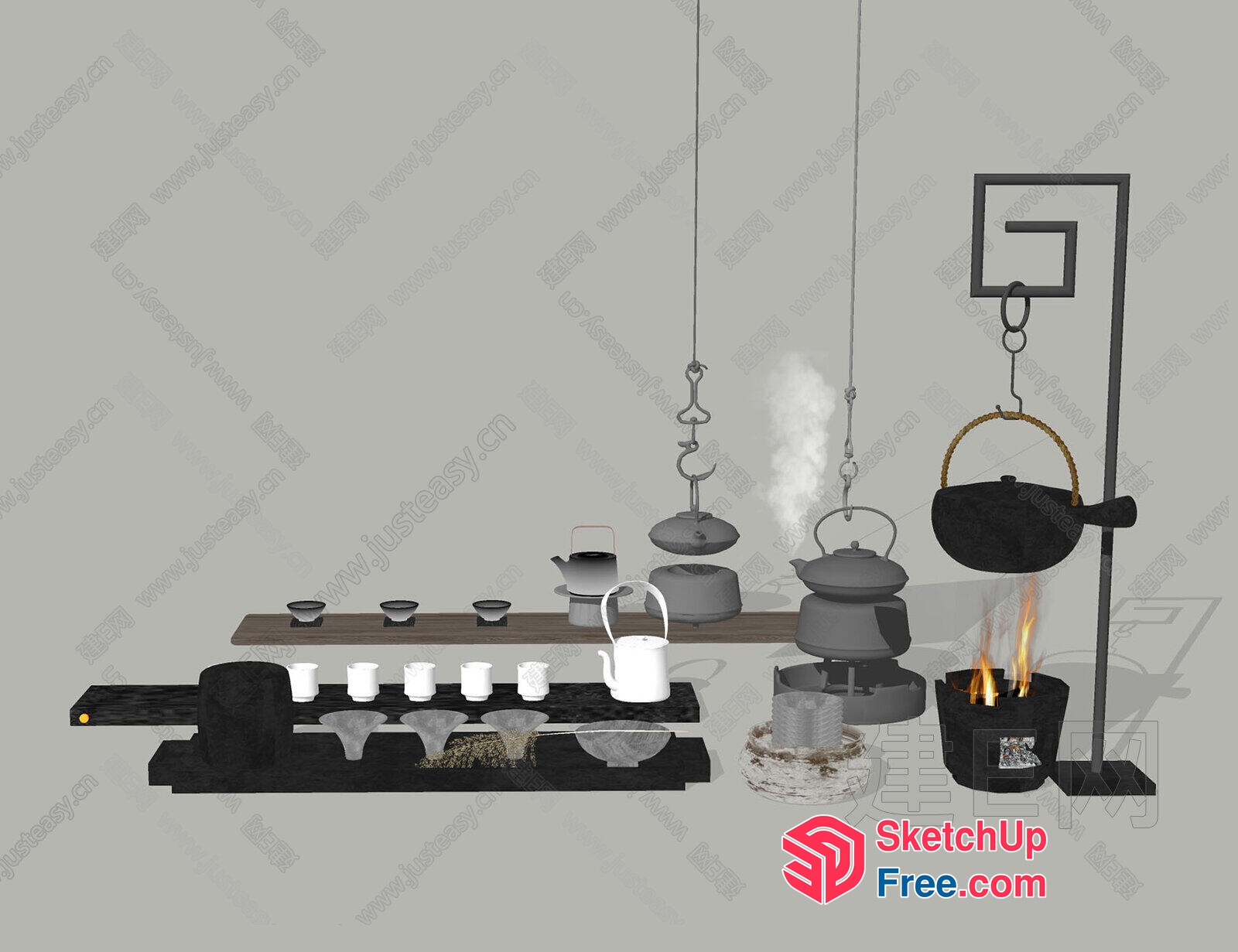 Japanese Style Tea Set And Utensils 3D SketchUp File