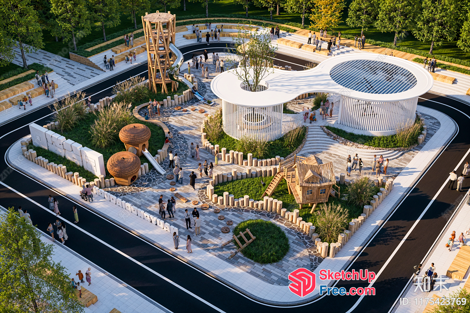 Modern Park And Playground Design With Unique Structures 3D SketchUp File