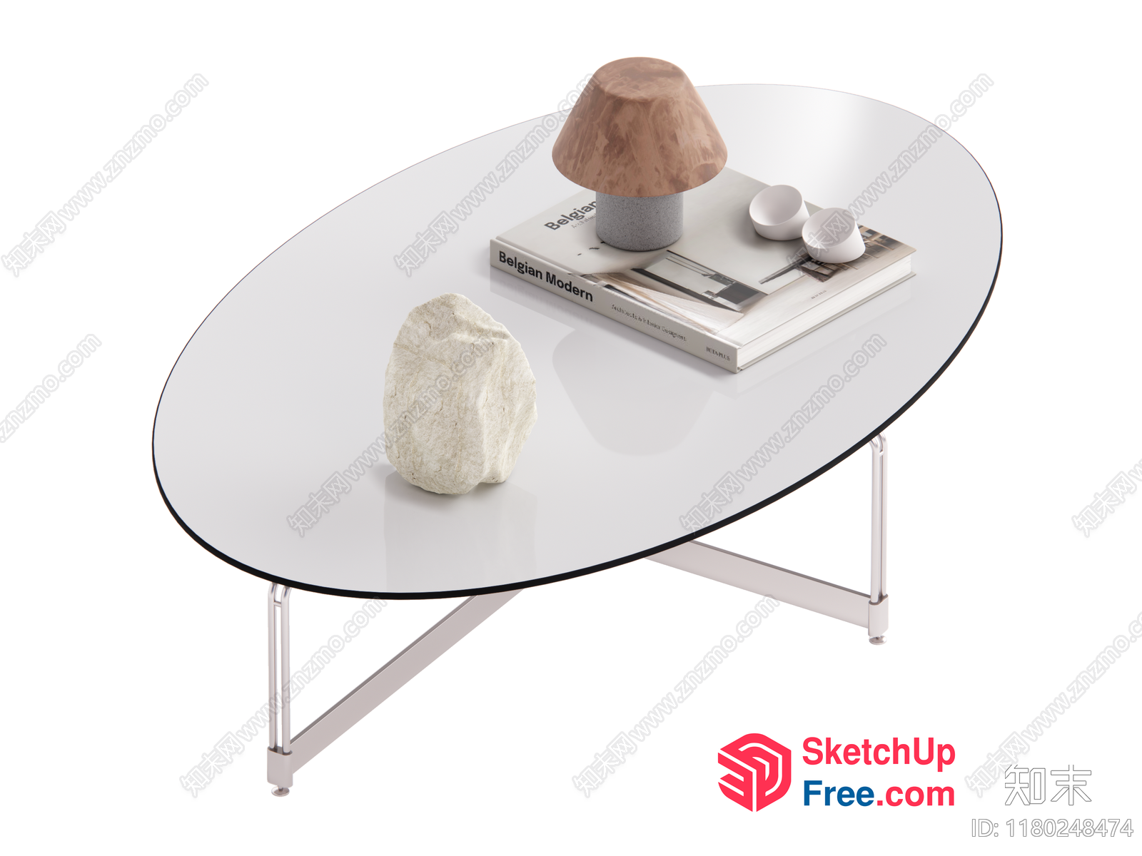 Oval Glass Coffee Table With Modern Decorations 3D SketchUp File
