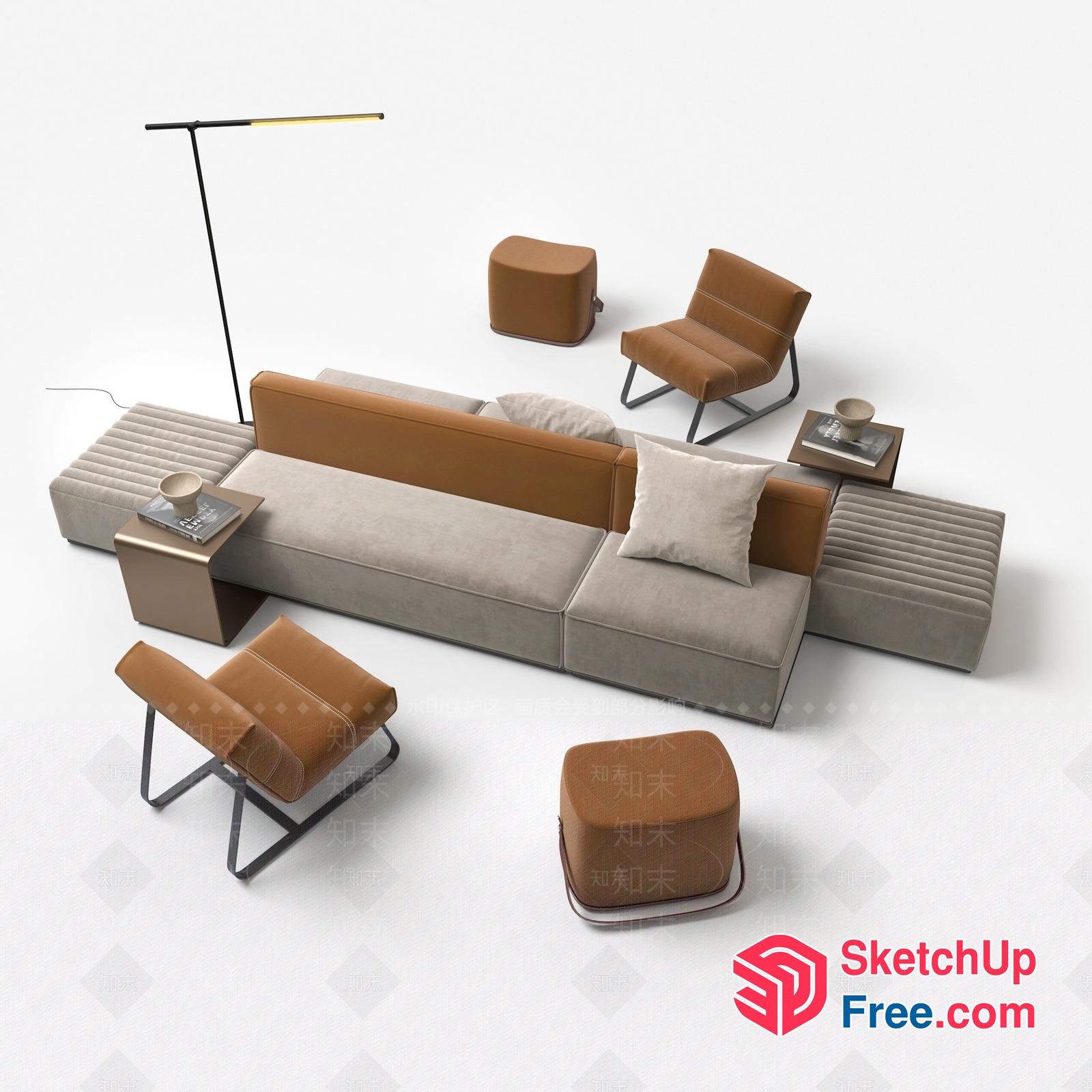 Modern Minimalist Living Room Furniture Set With Sleek Lines 3D SketchUp File