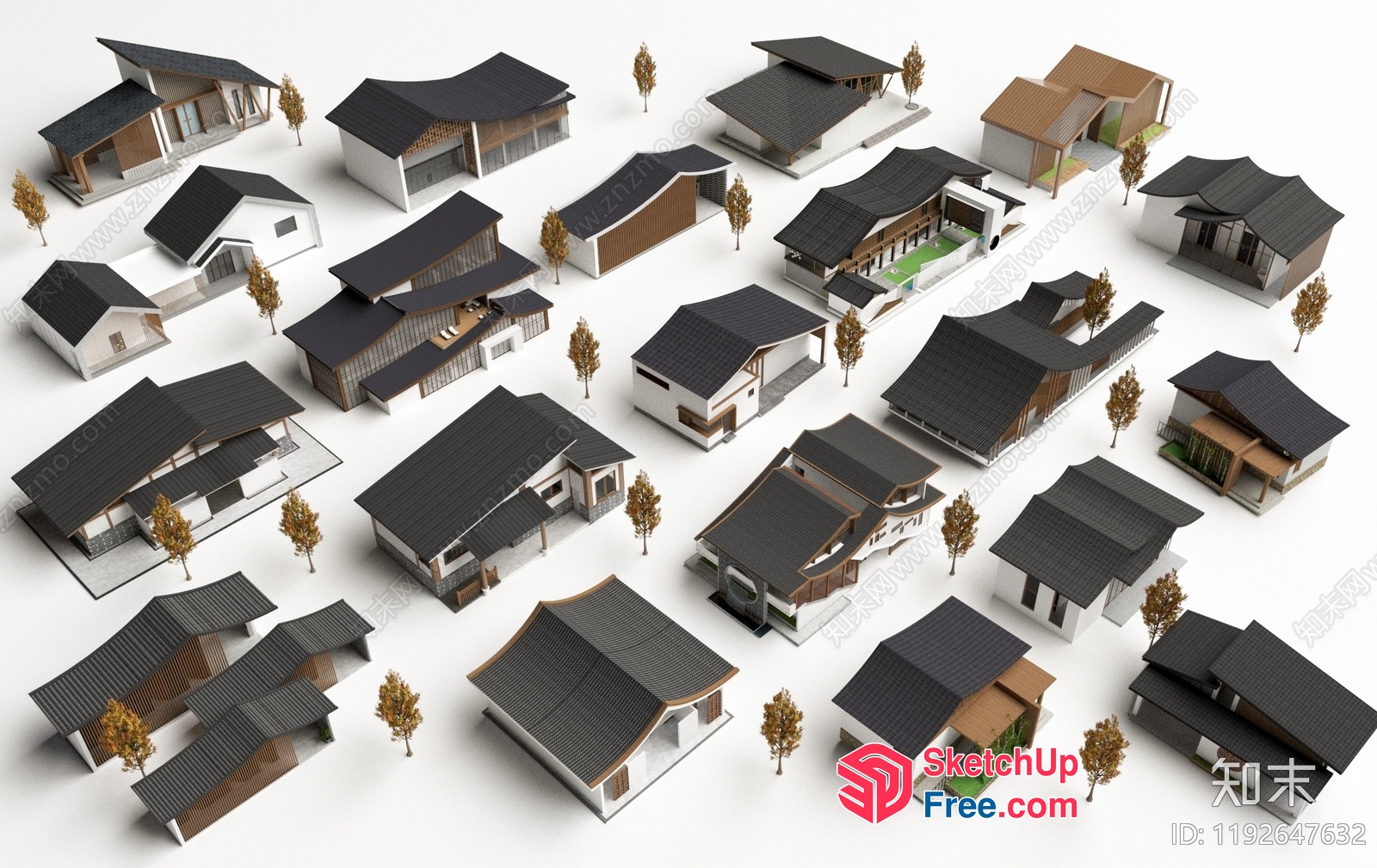 3D Rendered Model Of A Modern Japanese-Style House Collection 3D SketchUp File