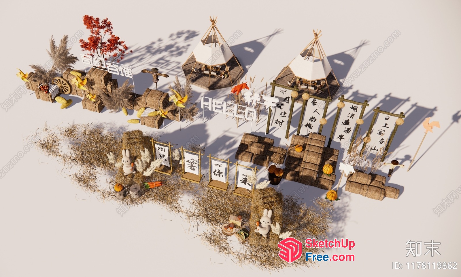 Autumnal Hay Harvest Festival Scene 3D SketchUp File