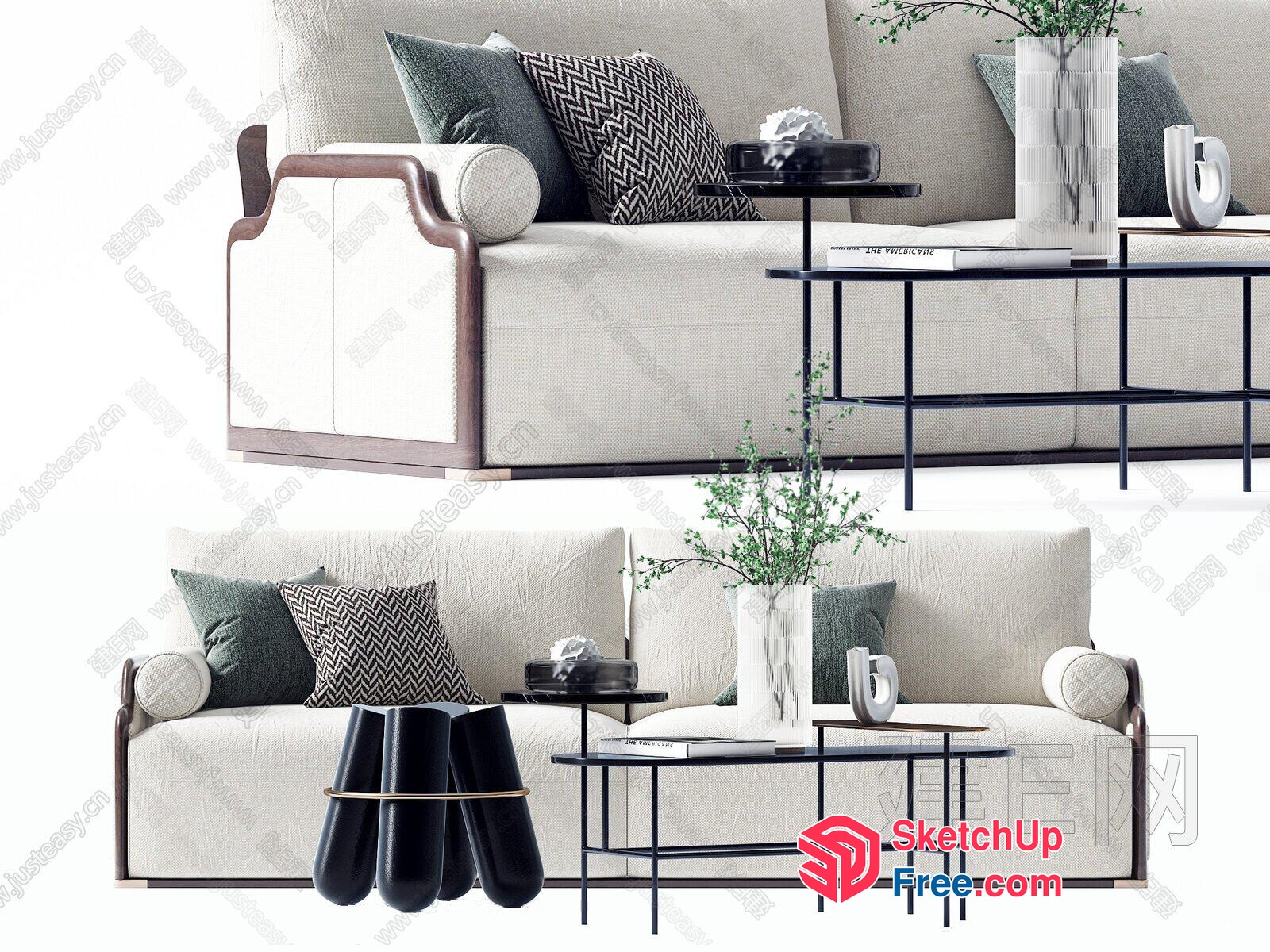 Modern Minimalist Sofa Set With Coffee Tables 3D SketchUp File