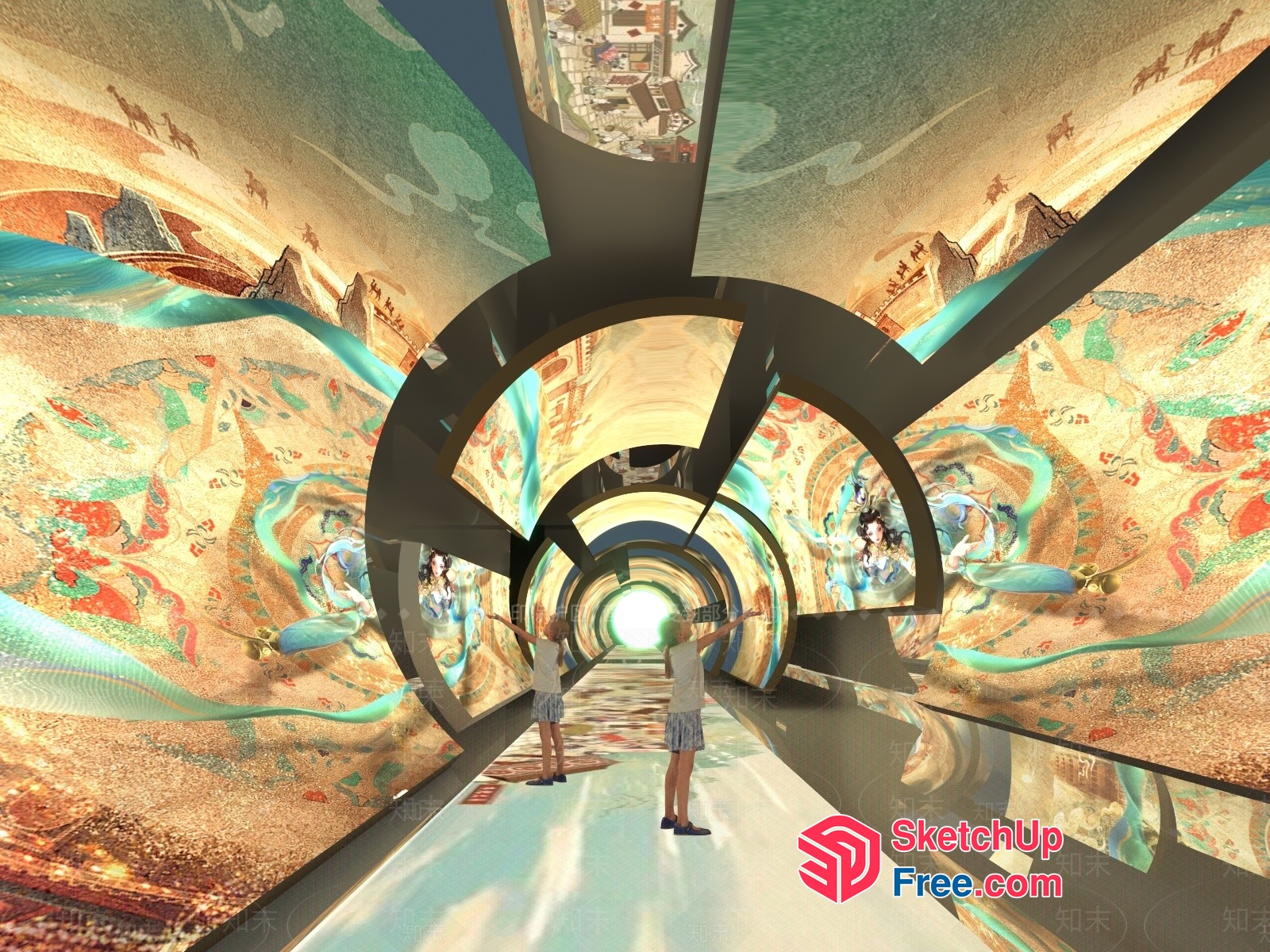 Futuristic Tunnel With Vibrant Artwork And Ancient Culture 3D SketchUp File