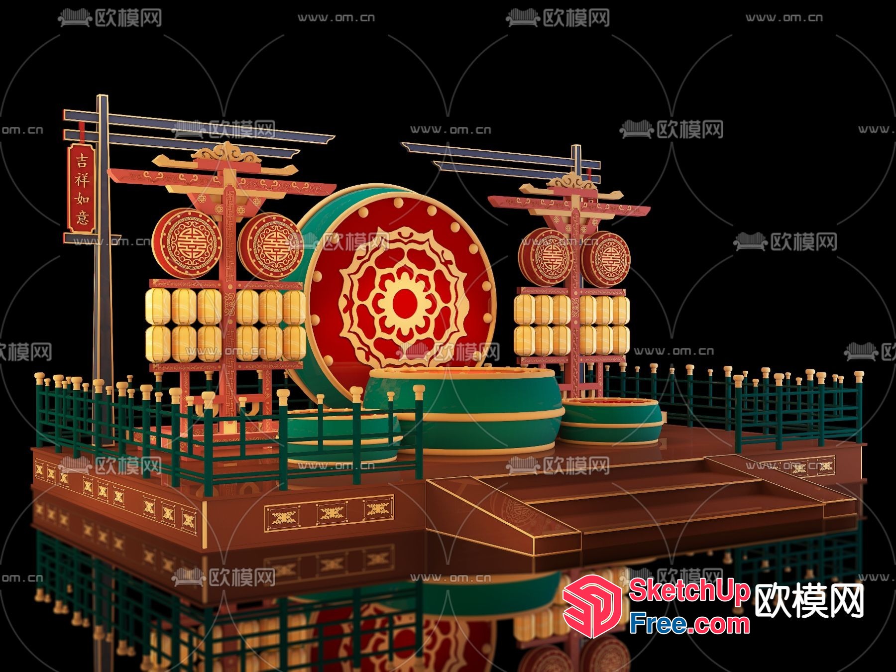 Traditional Chinese Stage Decor 3D SketchUp File