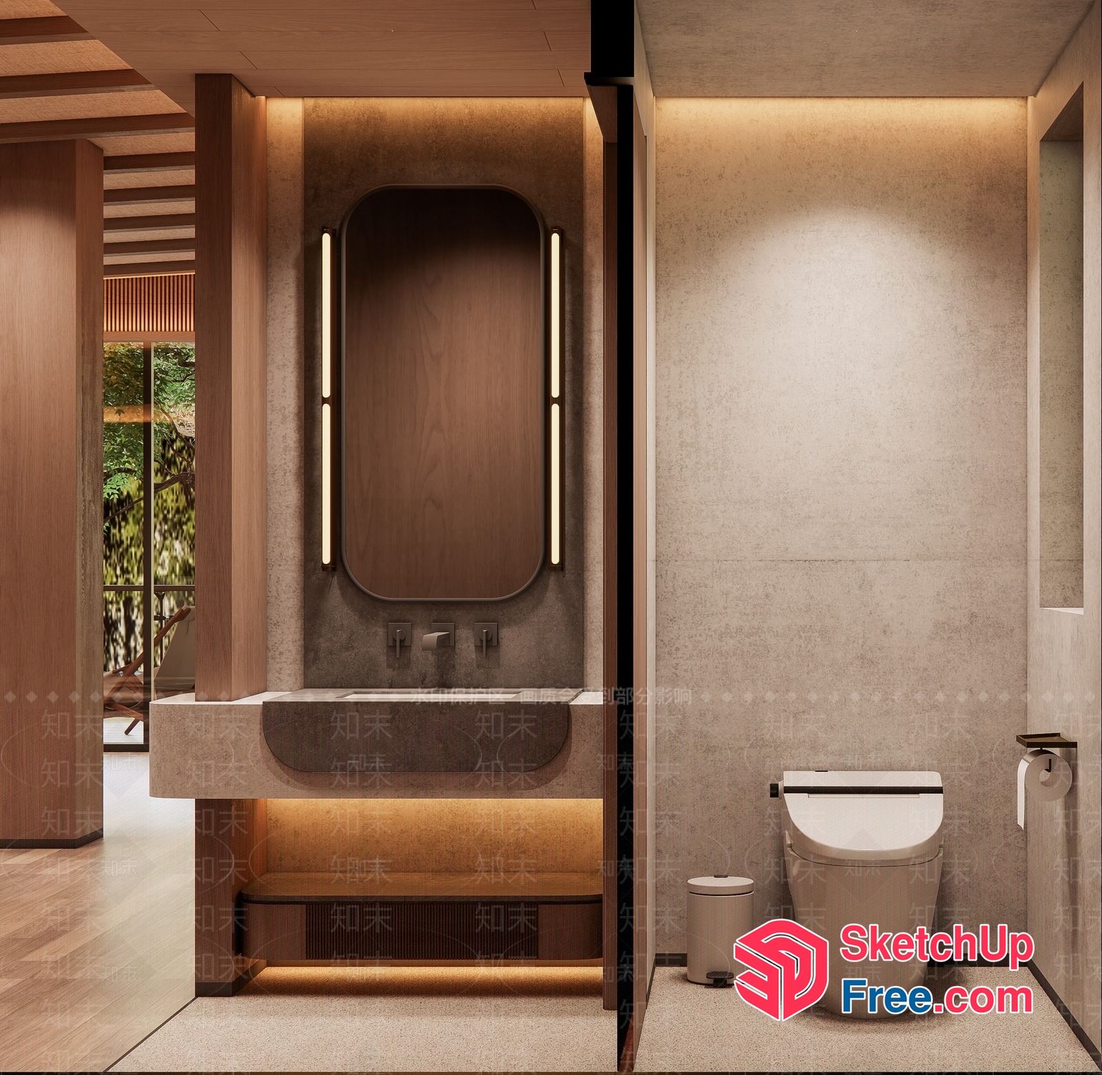 Modern Bathroom With Wood Accents And Natural Lighting 3D SketchUp File
