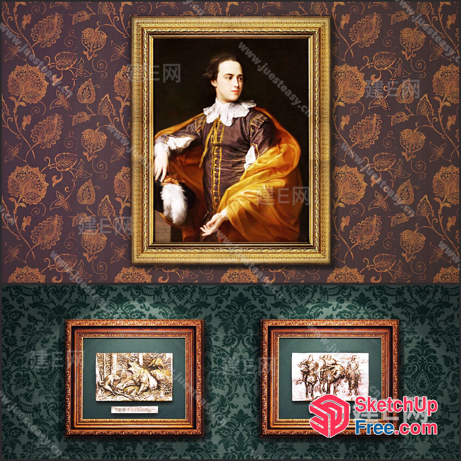 Elegant Gold Frame And Vintage Artwork 3D SketchUp File