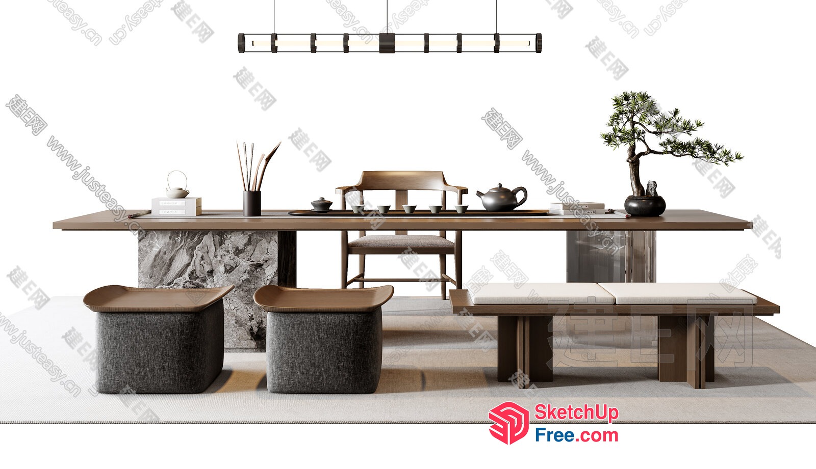 Minimalist Japanese-Style Dining Room With Natural Elements 3D SketchUp File