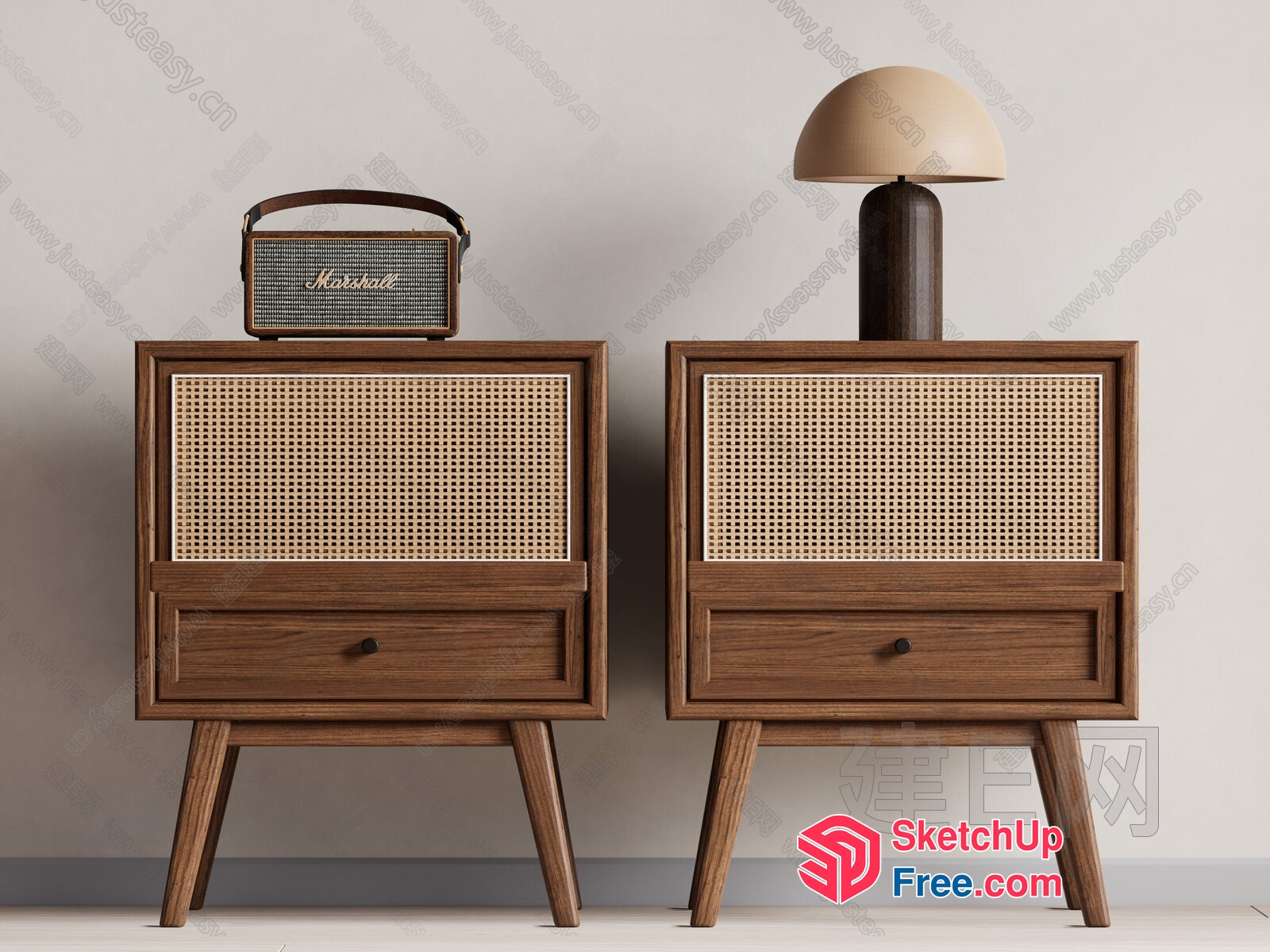 Mid-Century Modern Nightstands With Rattan Accents 3D SketchUp File