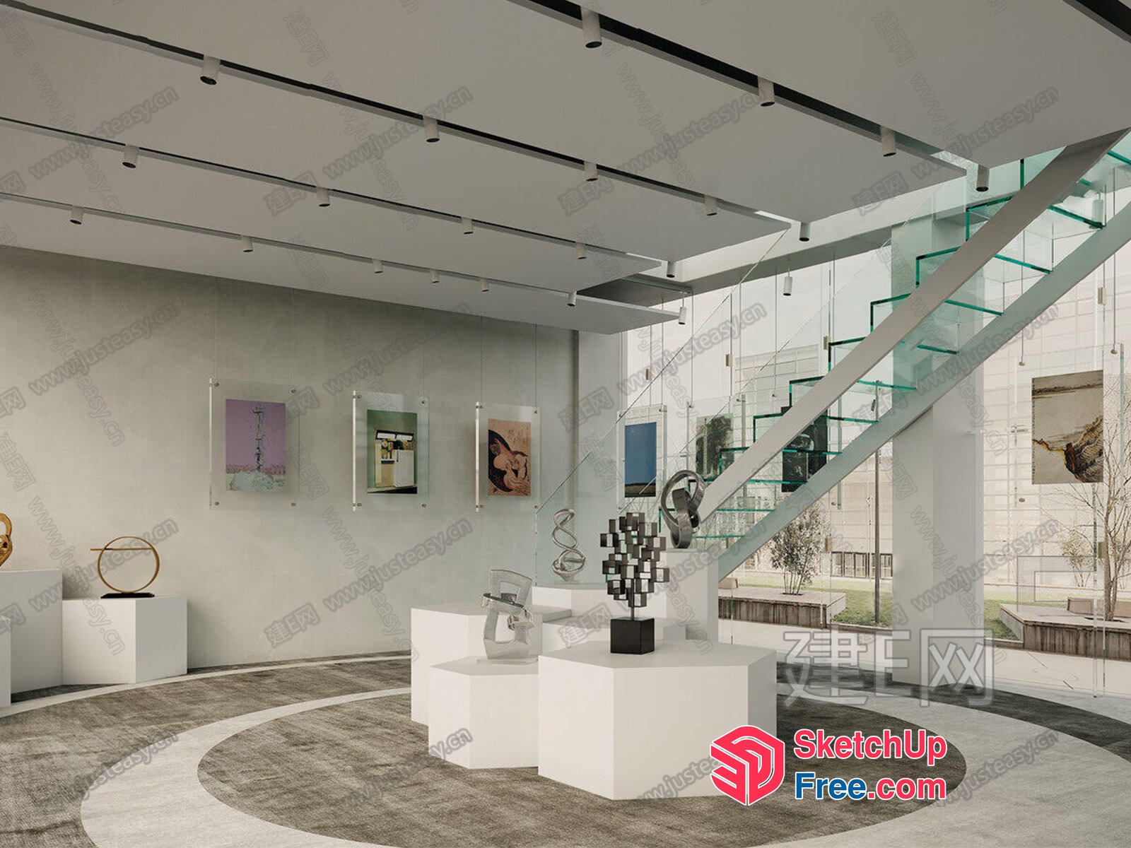 Modern Art Gallery Interior With Staircase 3D SketchUp File
