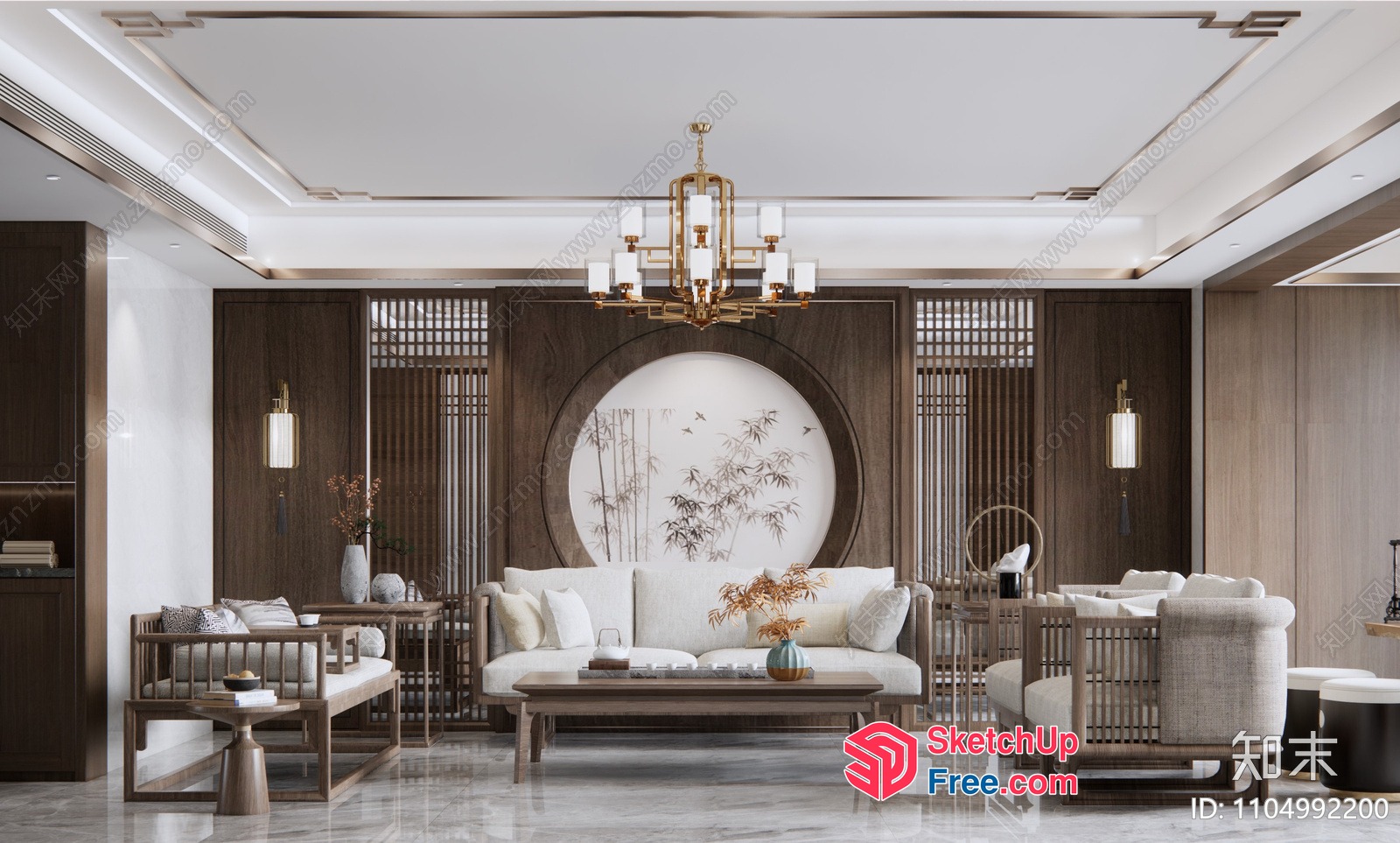 Elegant And Sophisticated Modern Asian-Inspired Living Room 3D SketchUp File