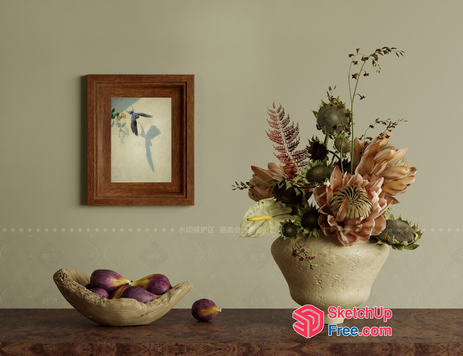 Colorful Flowers In Vase With Hummingbird Painting 3D SketchUp File