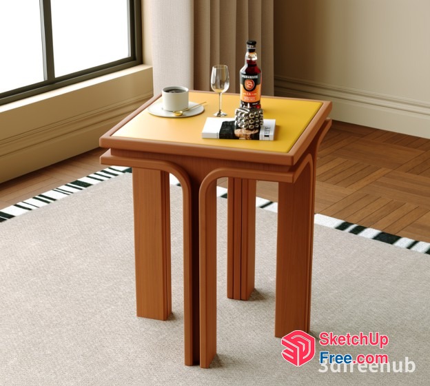Elegant Wooden Table With Coffee And Alcohol 3D SketchUp File