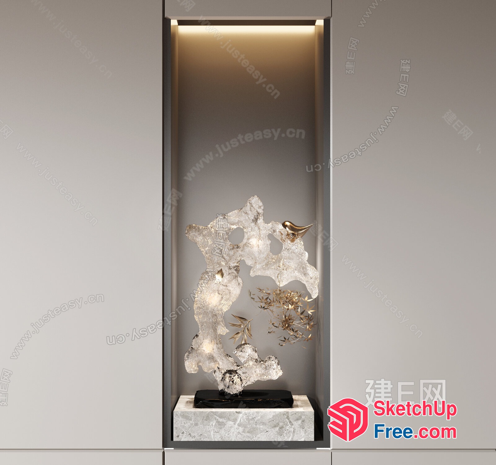 Elegant Marble And Gold Sculpture 3D SketchUp File