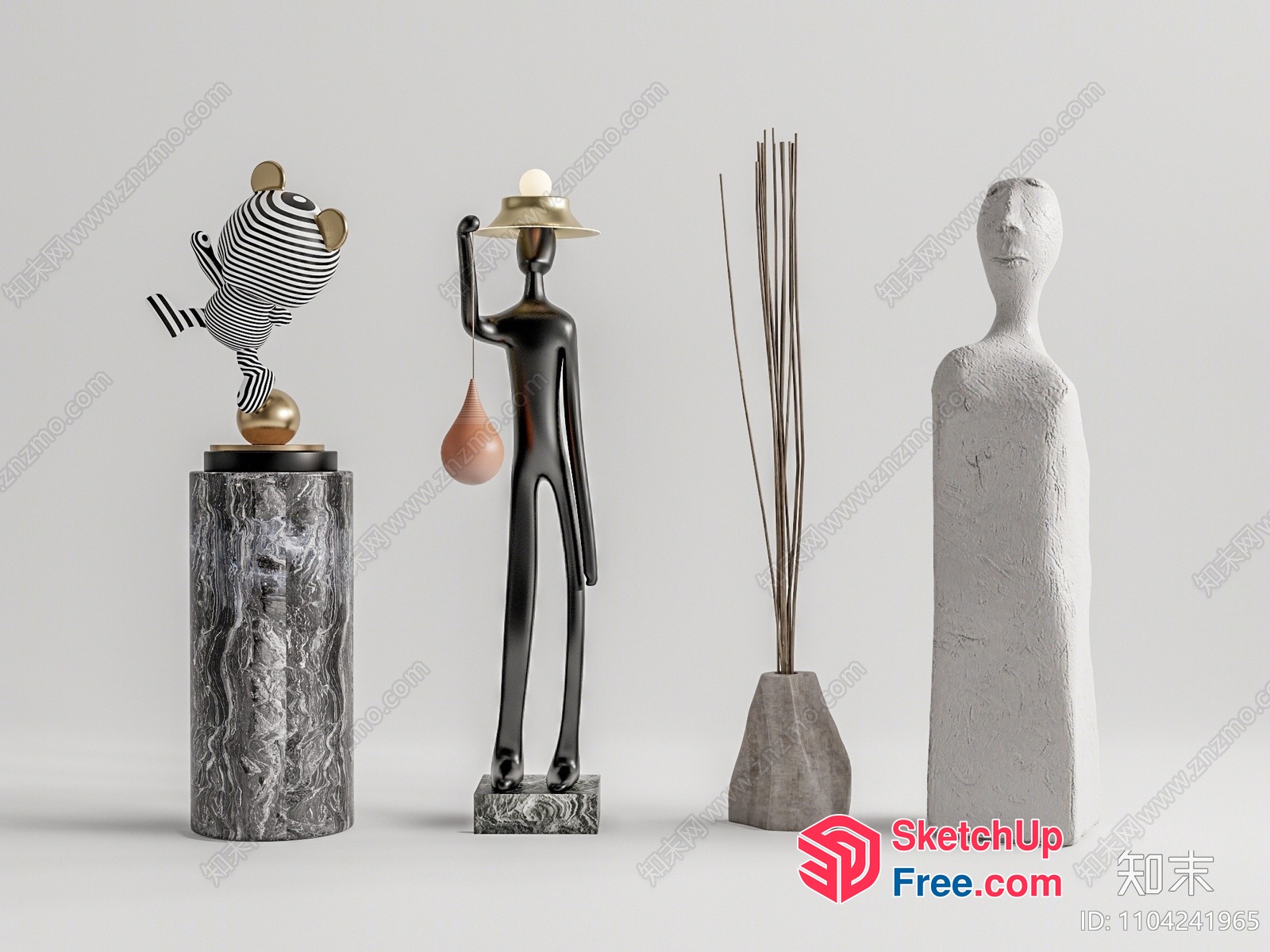 Modern Minimalist Sculptures In Black, White, And Gray 3D SketchUp File