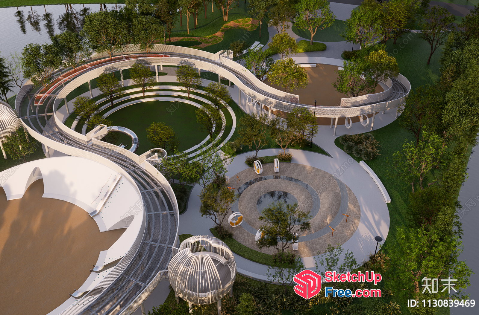 Serpentine Pathway And Circular Seating Areas 3D SketchUp File