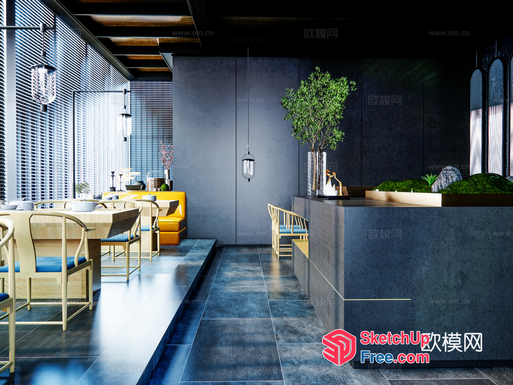 Modern Minimalist Japanese Style Restaurant Interior 3D SketchUp File