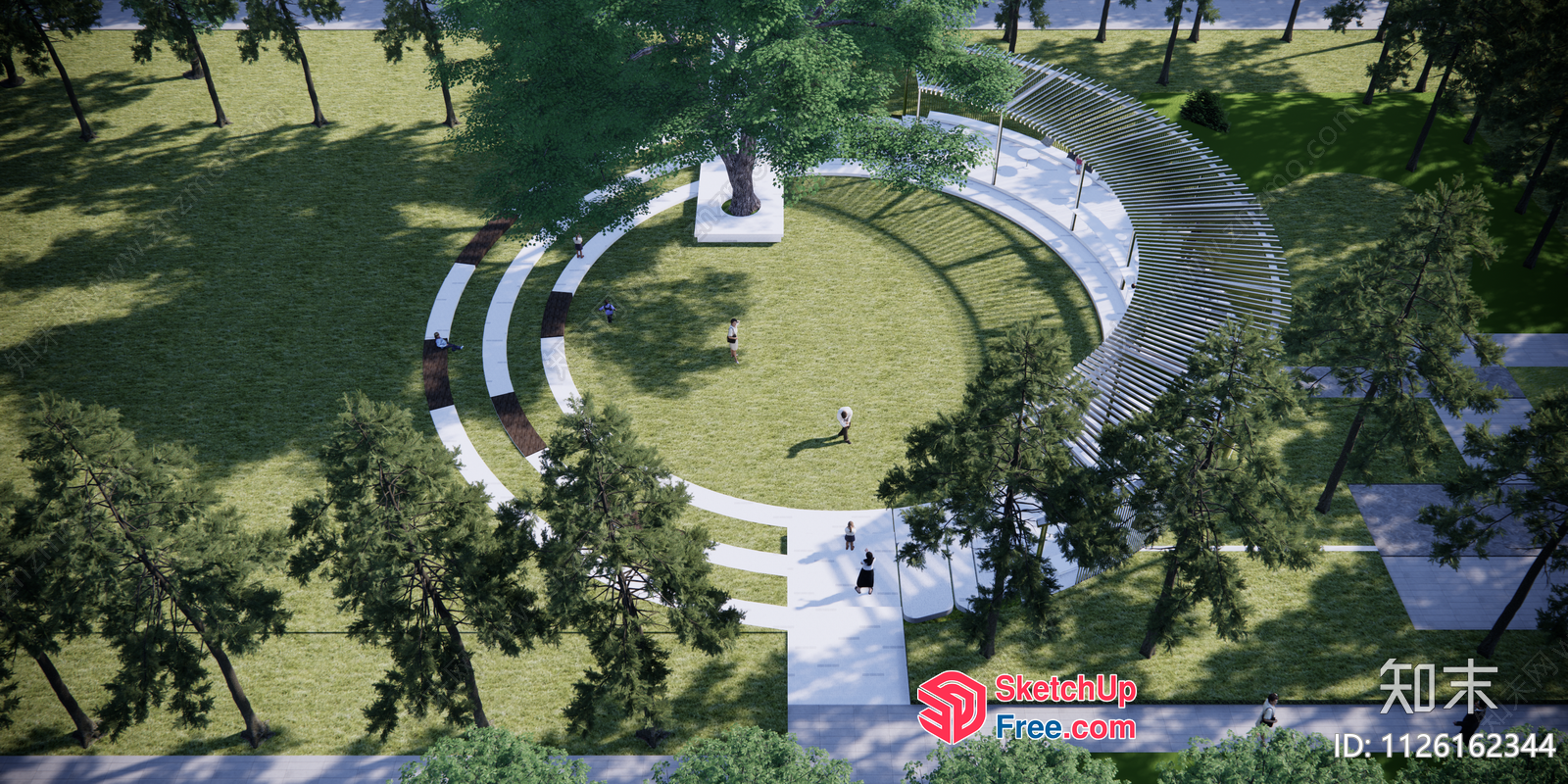 Serene Outdoor Park With Circular Walkway And Seating 3D SketchUp File