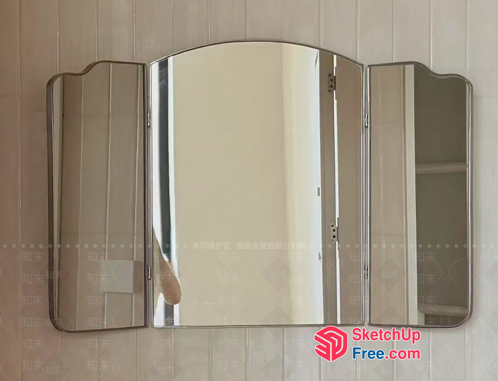 Elegant Triptych Mirror With Curved Edges 3D SketchUp File