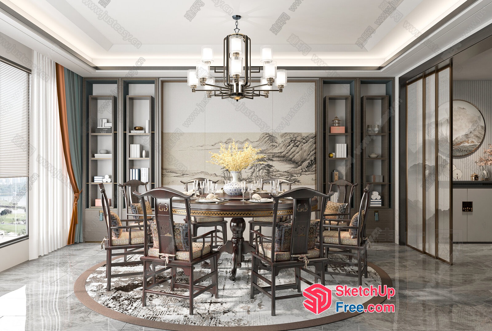 Elegant Dining Room With Classic Style And Modern Touches 3D SketchUp File
