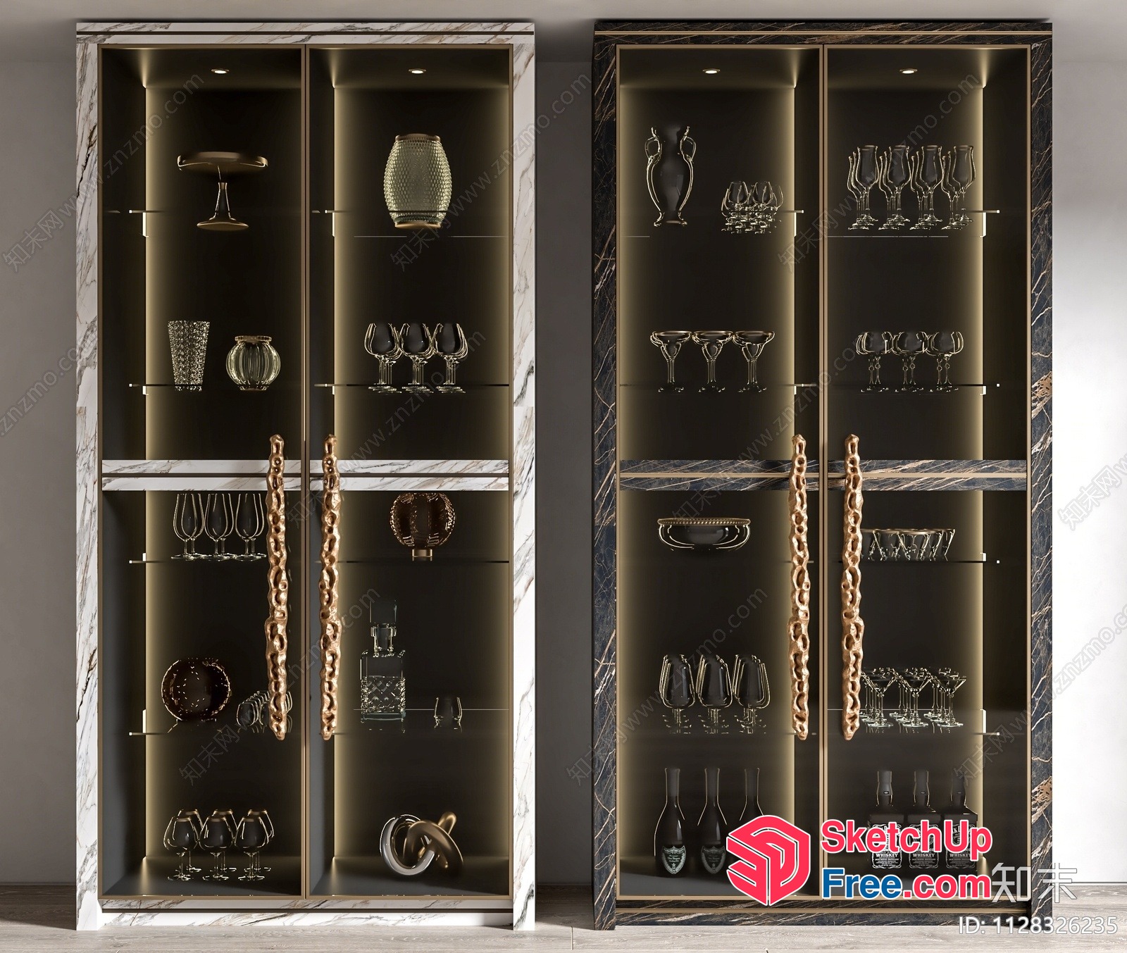 Stylish And Modern Bar Cabinet With Glass Doors 3D SketchUp File