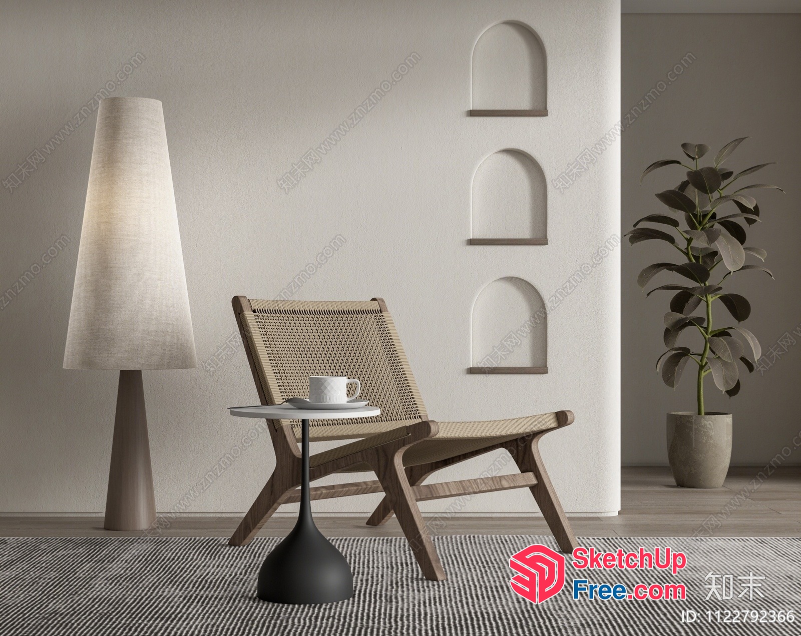 Elegant Minimalist Living Room With Natural Wood Accents 3D SketchUp File