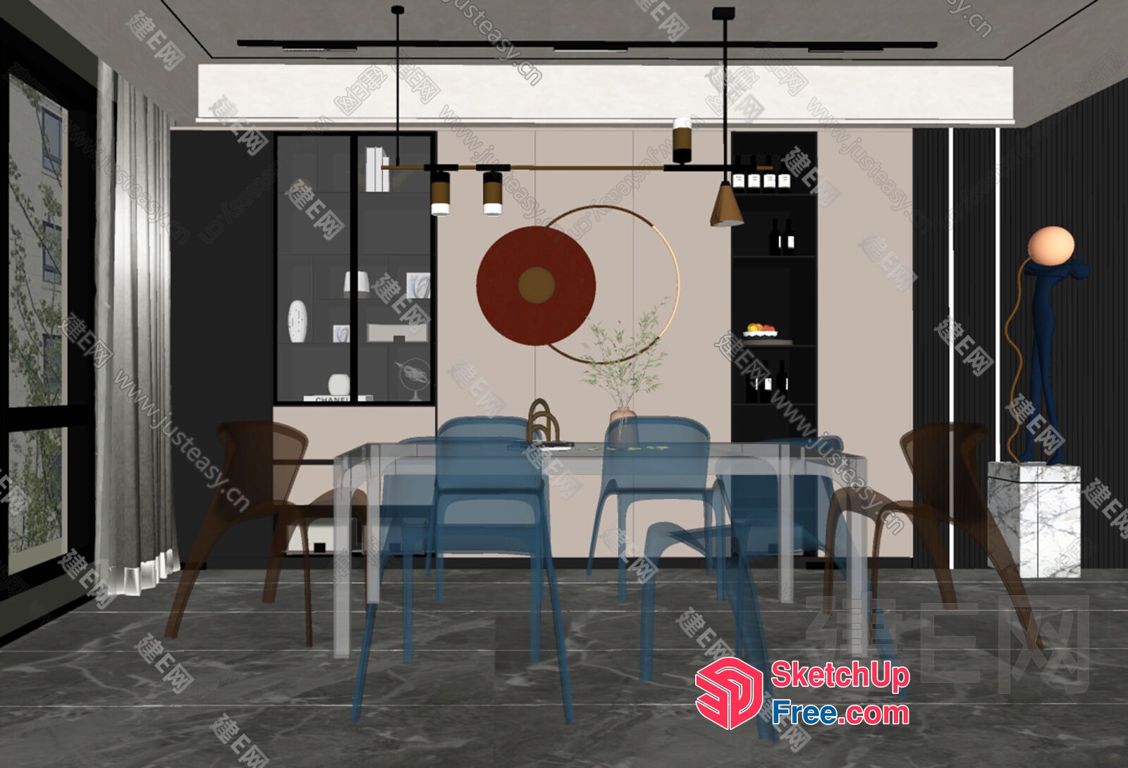 Modern Dining Room With Sleek Furniture And Artistic Accents 3D SketchUp File