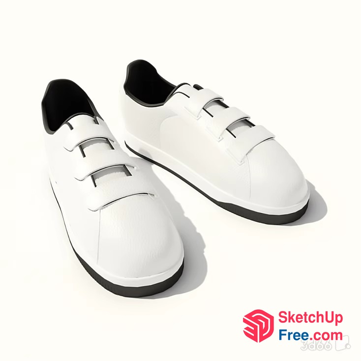 White Sneakers With Black Soles And Straps 3D SketchUp File