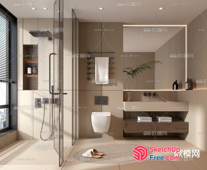 Modern Bathroom With Glass Shower And Toilet 3D SketchUp File