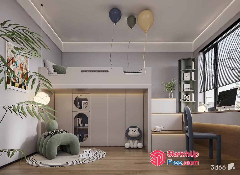 Modern Minimalist Children'S Room With Balloons 3D SketchUp File