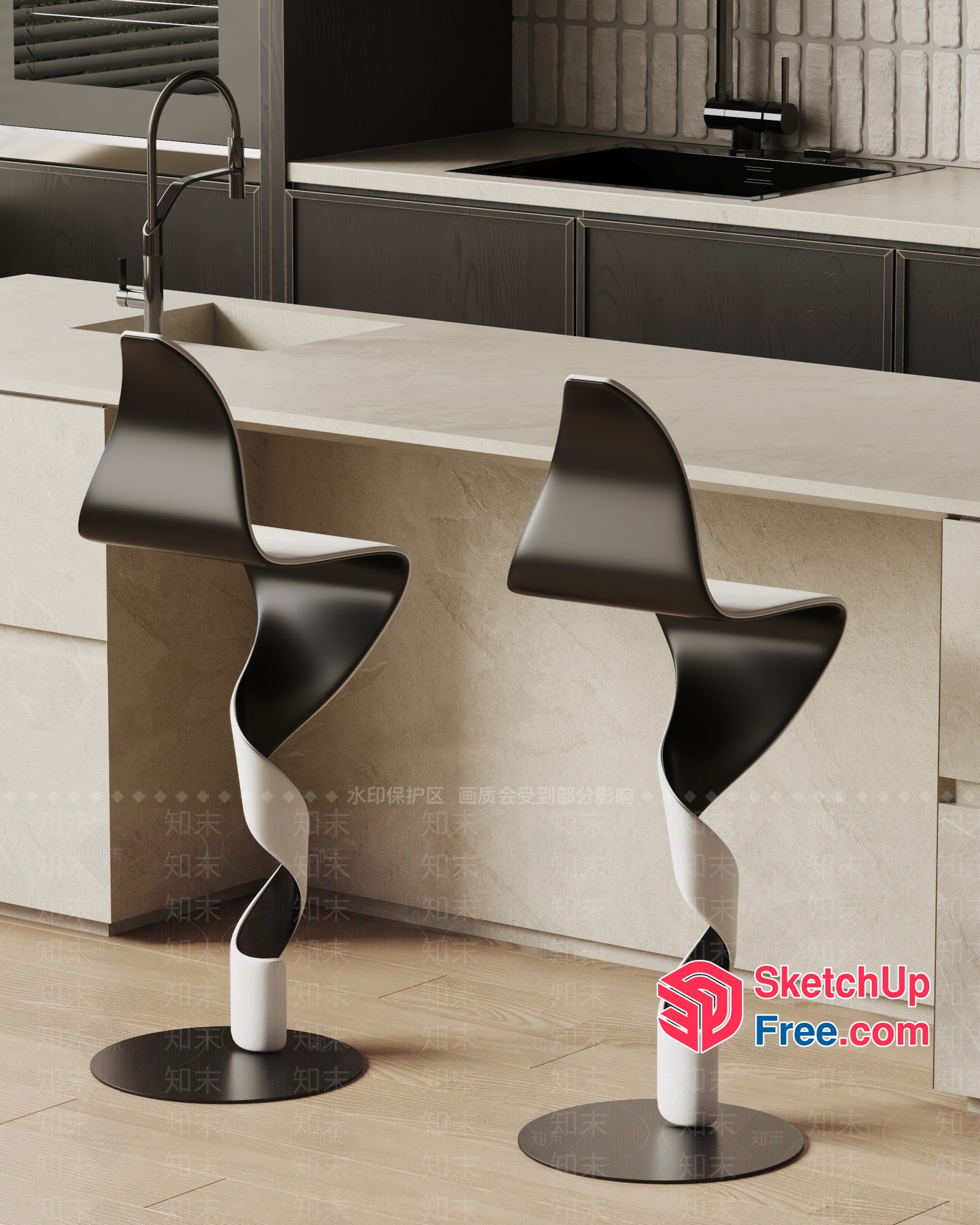 Modern Kitchen Island Chairs With Unique Design 3D SketchUp File
