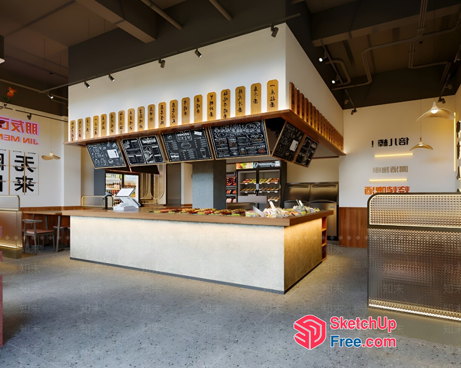 Modern Asian Restaurant Interior 3D SketchUp File