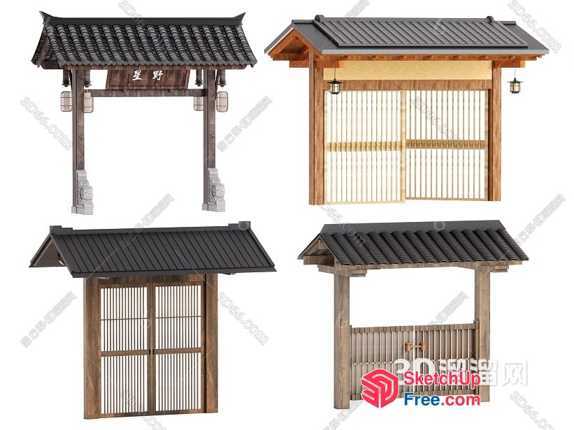 Traditional Japanese Gate Collection 3D SketchUp File
