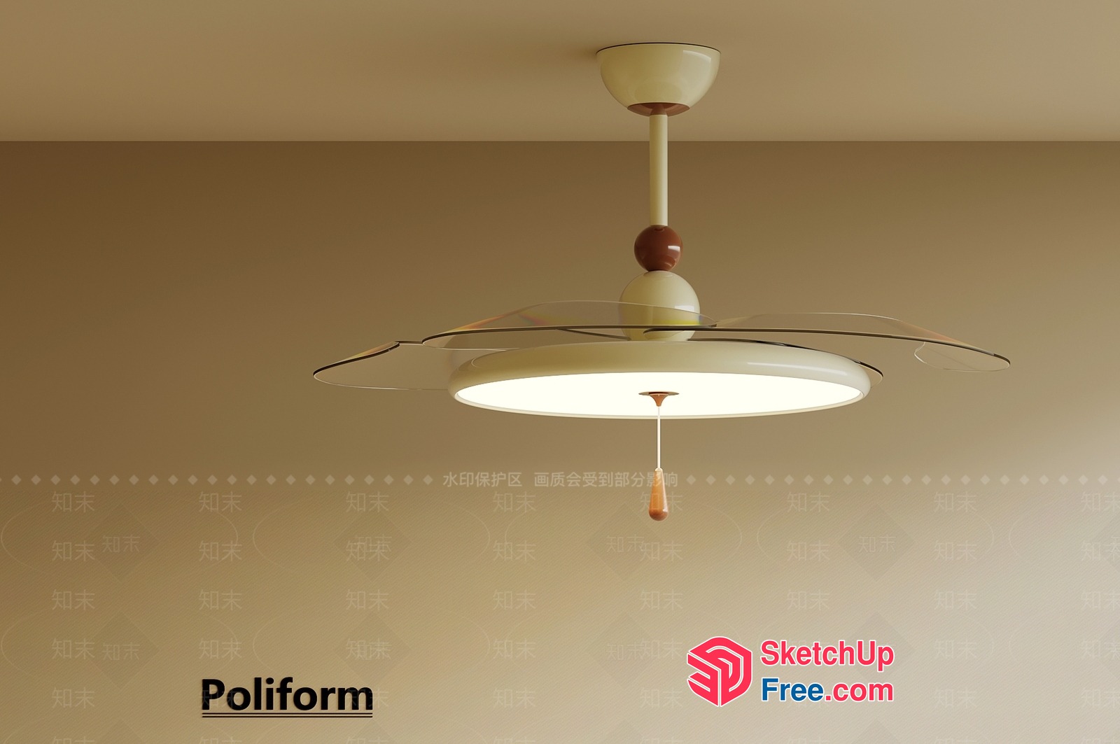 Ceiling Light Fixture With Hanging Light And Glass Cover 3D SketchUp File