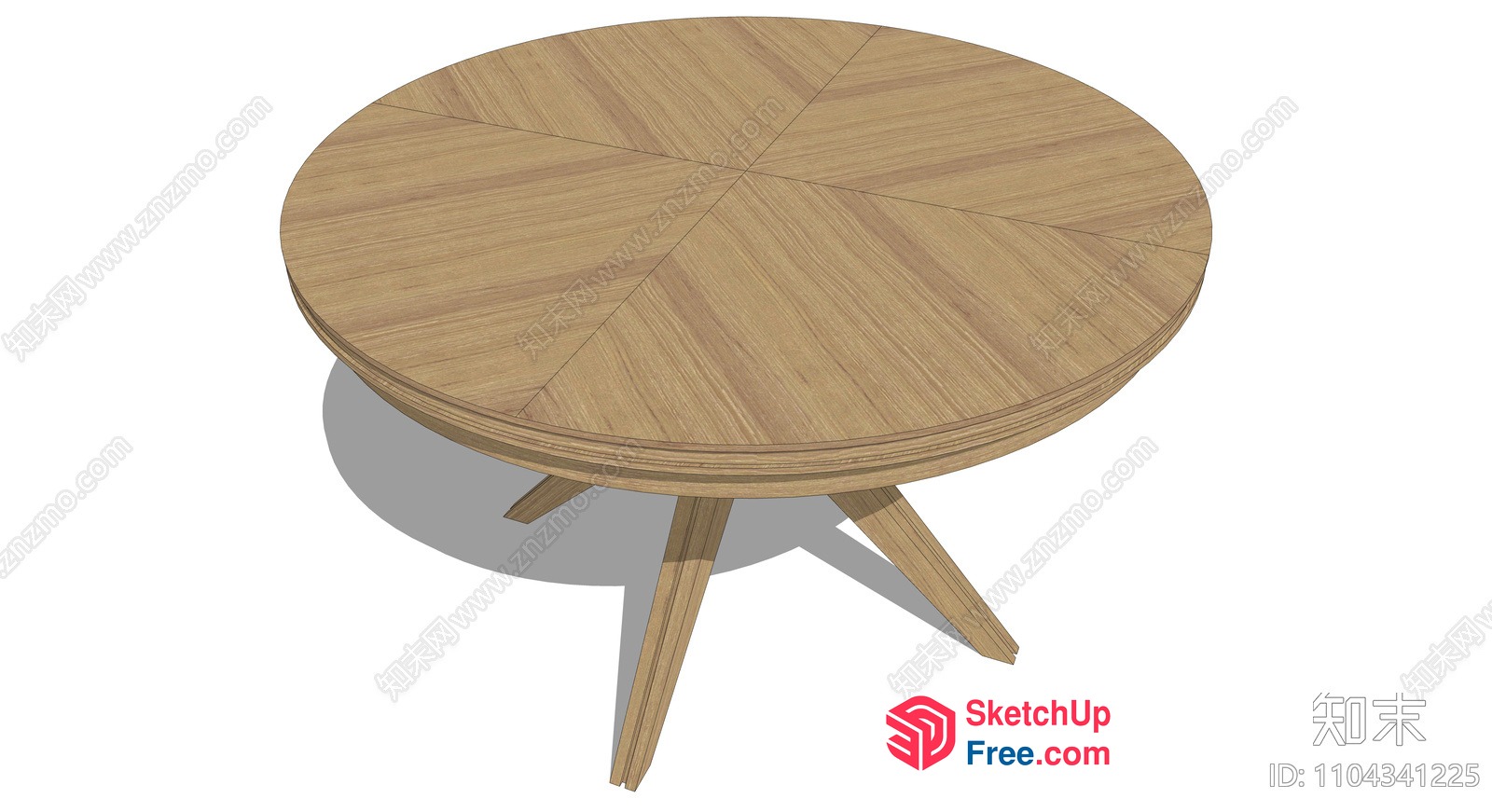 Round Wooden Table With Three Legs 3D SketchUp File