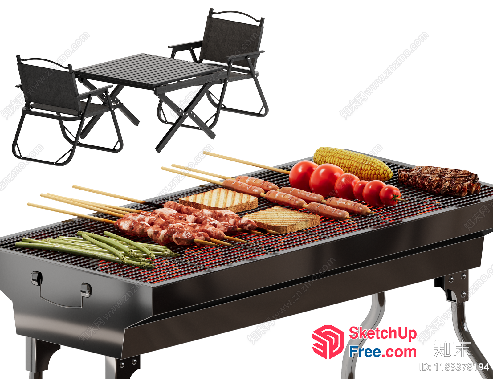Outdoor Barbecue Grill With Table And Chairs 3D SketchUp File