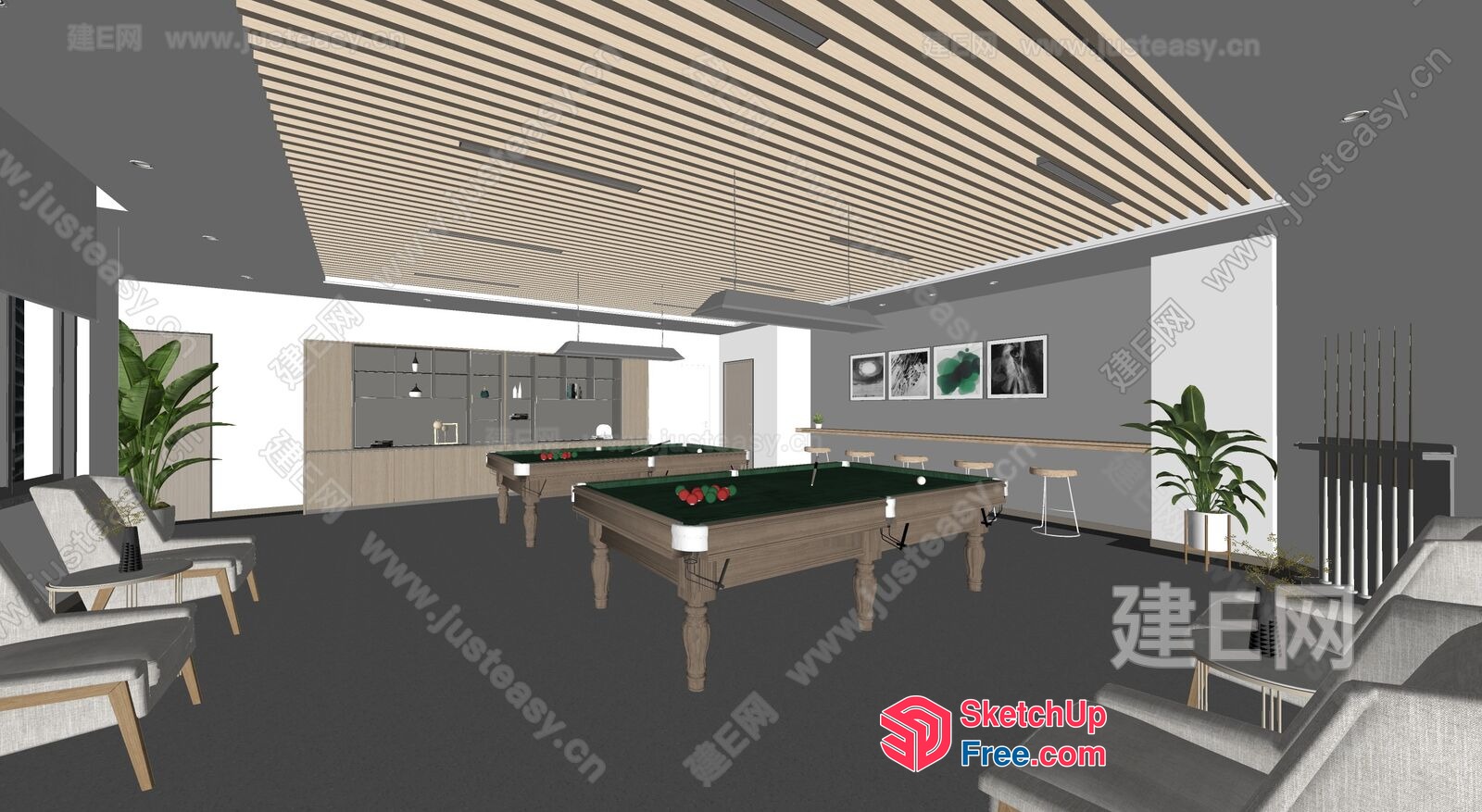 Modern Billiard Room With Elegant Bar 3D SketchUp File