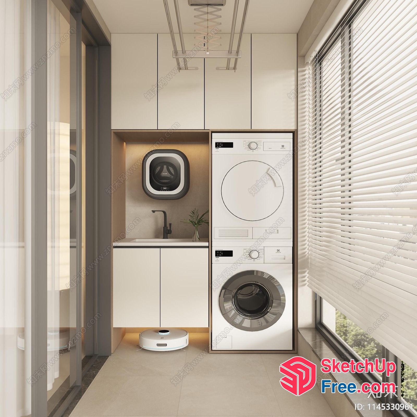Laundry Room With Modern Appliances And Natural Light 3D SketchUp File