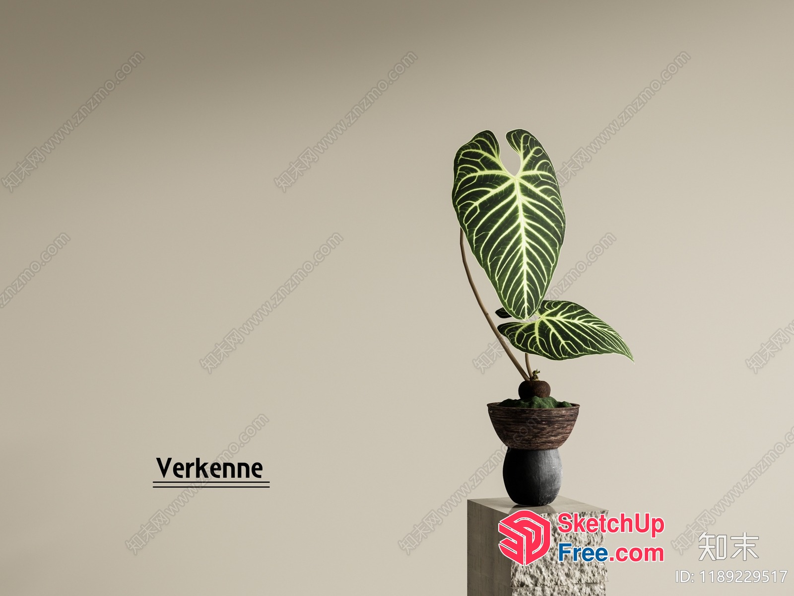 Green Plant On A Stone Pedestal 3D SketchUp File