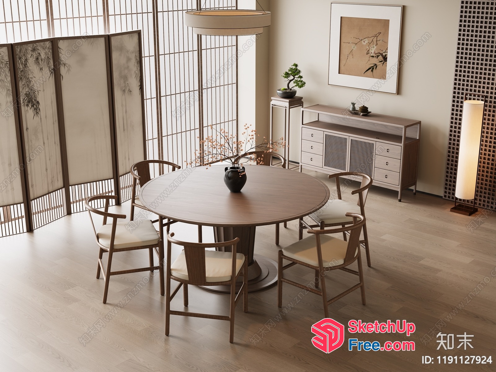 Elegant Modern Minimalist Japanese Style Dining Room 3D SketchUp File
