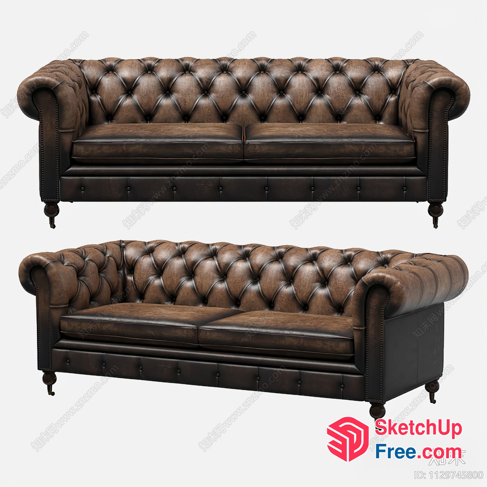 Classic Brown Leather Chesterfield Sofa 3D SketchUp File