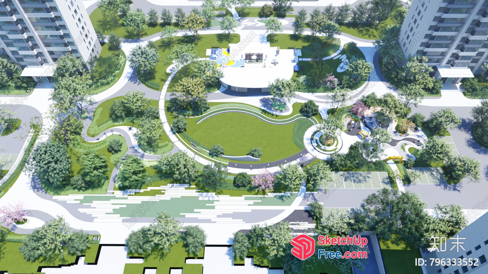 Modern Park With Greenery And Water Features 3D SketchUp File