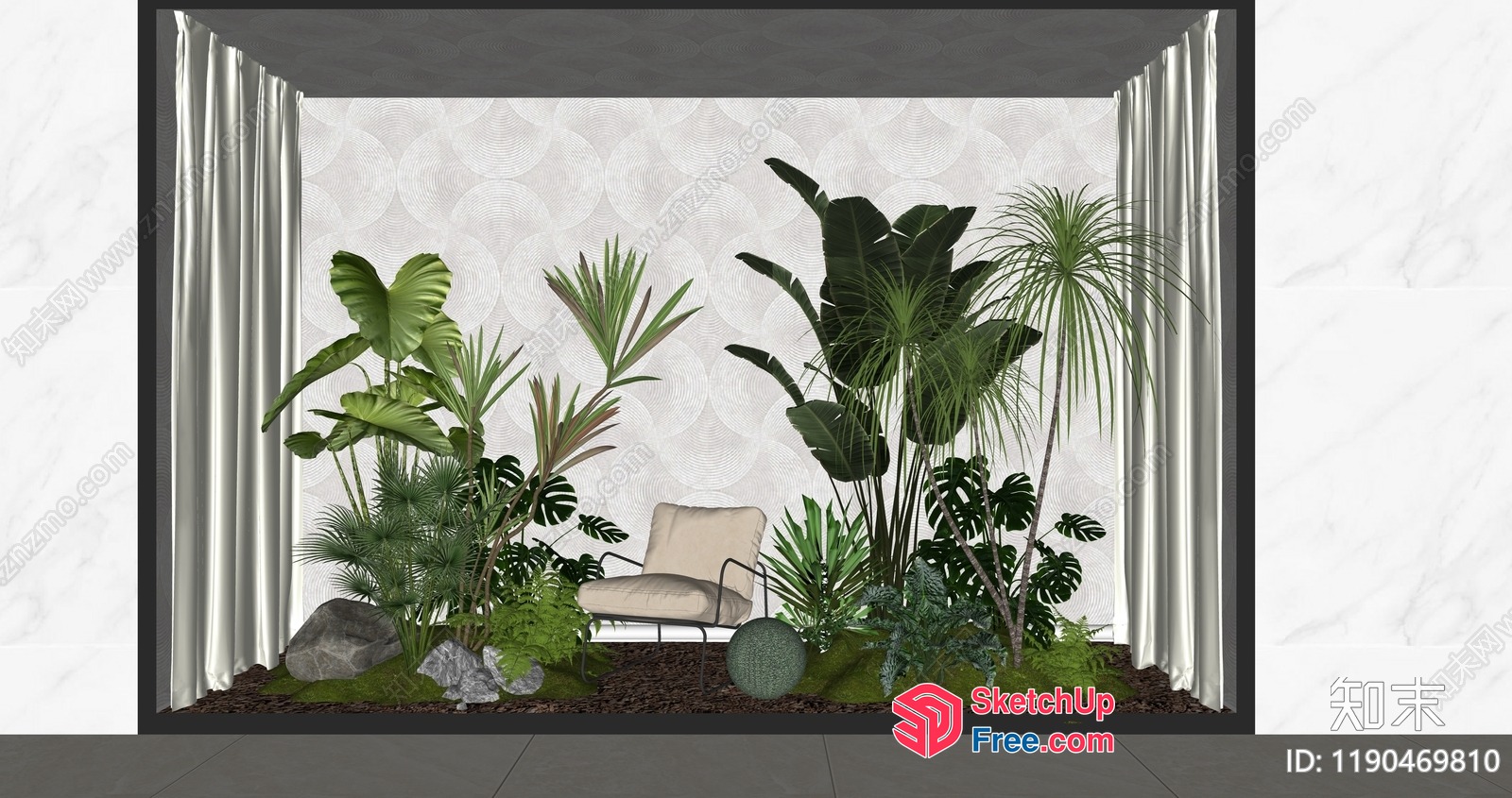 Tropical Interior With Modern Furniture And Plants 3D SketchUp File