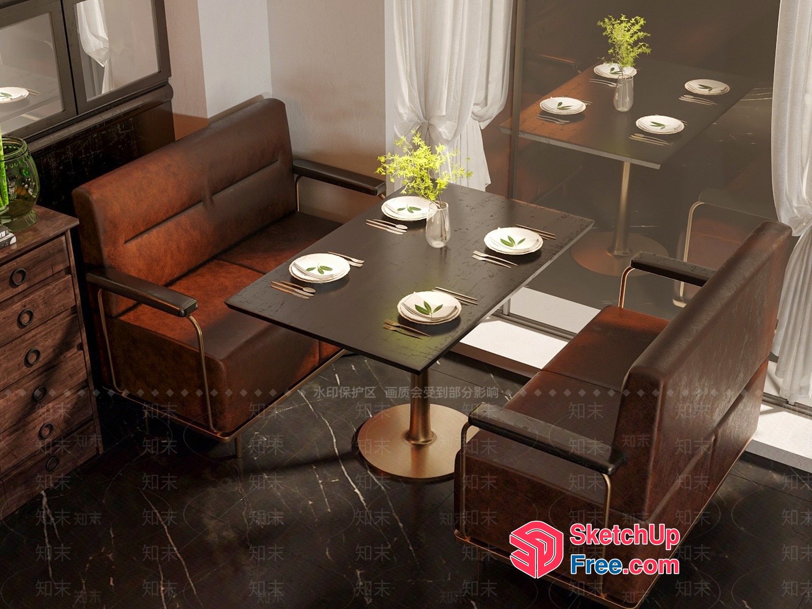 Elegant Dining Room With Modern Furniture And Table Setting 3D SketchUp File